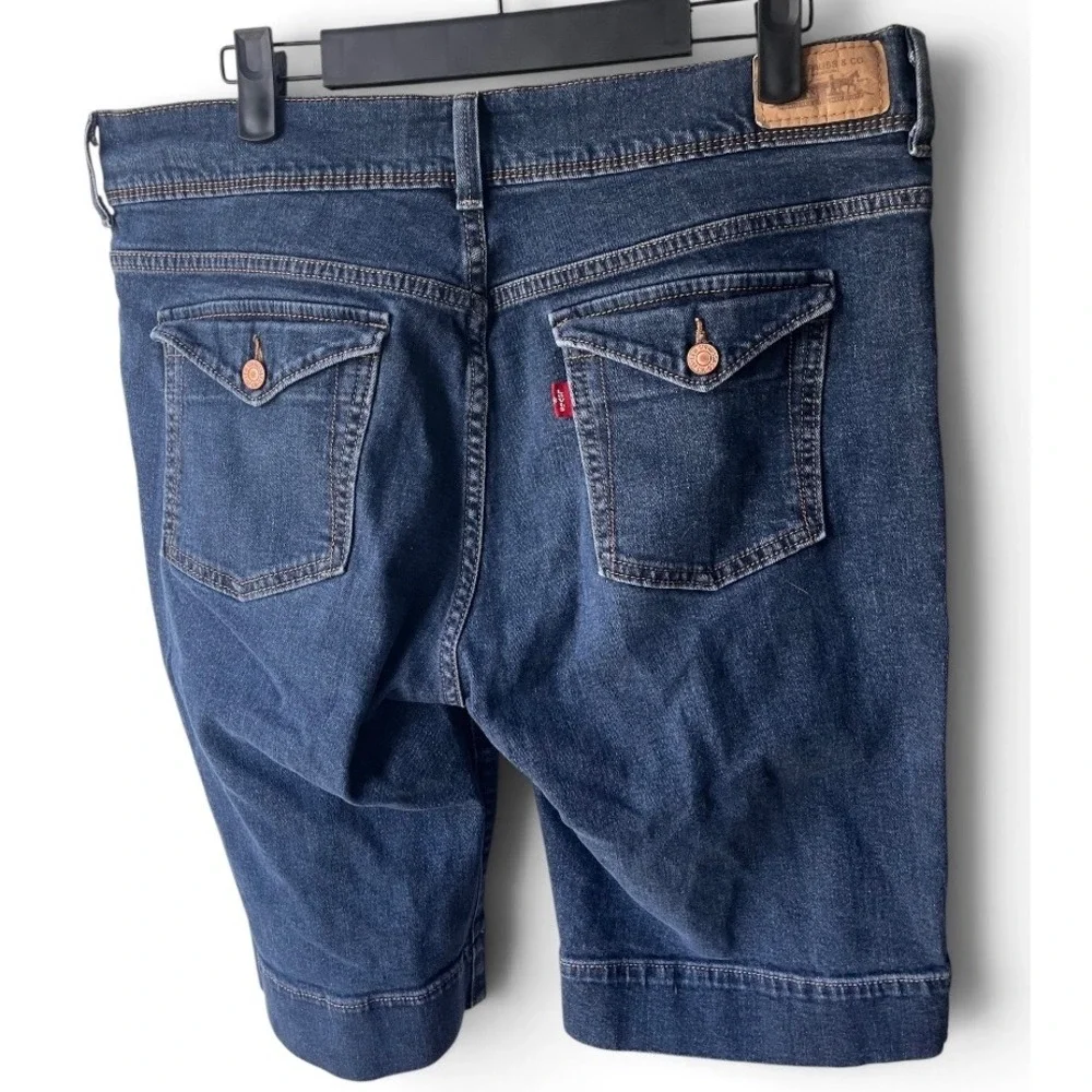 Levis 515 Womens Bermuda Shorts Dark Wash Denim Stretch Flap Pocket Size 14